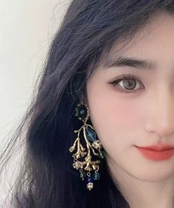 Exotic Vintage Turquoise Green Gemstone Crystal Earrings - Oversized Ethnic Statement Travel Jewelry