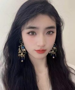 Exotic Vintage Turquoise Green Gemstone Crystal Earrings - Oversized Ethnic Statement Travel Jewelry