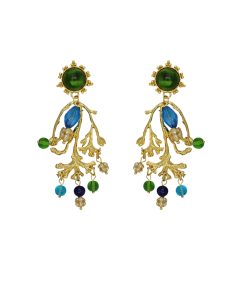 Exotic Vintage Turquoise Green Gemstone Crystal Earrings - Oversized Ethnic Statement Travel Jewelry