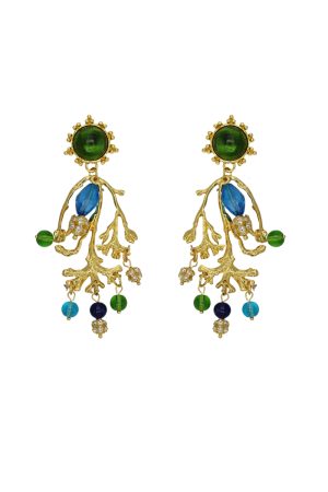 Exotic Vintage Turquoise Green Gemstone Crystal Earrings - Oversized Ethnic Statement Travel Jewelry