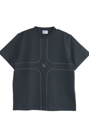 Exposed Stitch Short Sleeve T-Shirt in Carbon Gray and Khaki - Trendy 90s Inspired Design, Urban Style Top for Casual Wear