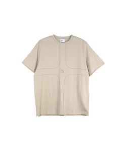 Exposed Stitch Short Sleeve T-Shirt in Carbon Gray and Khaki - Trendy 90s Inspired Design, Urban Style Top for Casual Wear