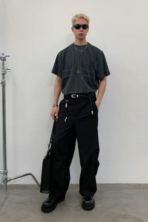 Exposed Stitch Short Sleeve T-Shirt in Carbon Gray and Khaki - Trendy 90s Inspired Design, Urban Style Top for Casual Wear