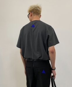 Exposed Stitch Short Sleeve T-Shirt in Carbon Gray and Khaki - Trendy 90s Inspired Design, Urban Style Top for Casual Wear