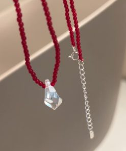 Exquisite 925 Silver Red Agate White Crystal Pendant Necklace for Women - High-End Clavicle Chain, Korean Style Jewelry