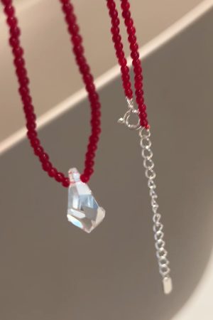 Exquisite 925 Silver Red Agate White Crystal Pendant Necklace for Women - High-End Clavicle Chain, Korean Style Jewelry