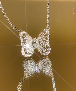 Exquisite 925 Sterling Silver Three-Dimensional Butterfly Necklace and Diamond Inlaid Earrings Set - Light Luxury Jewelry