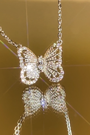 Exquisite 925 Sterling Silver Three-Dimensional Butterfly Necklace and Diamond Inlaid Earrings Set - Light Luxury Jewelry