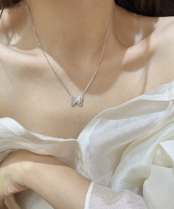 Exquisite 925 Sterling Silver Three-Dimensional Butterfly Necklace and Diamond Inlaid Earrings Set - Light Luxury Jewelry