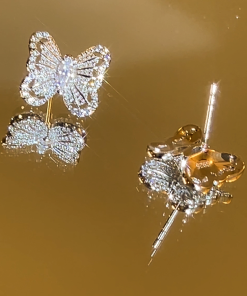 Exquisite 925 Sterling Silver Three-Dimensional Butterfly Necklace and Diamond Inlaid Earrings Set - Light Luxury Jewelry