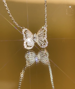 Exquisite 925 Sterling Silver Three-Dimensional Butterfly Necklace and Diamond Inlaid Earrings Set - Light Luxury Jewelry