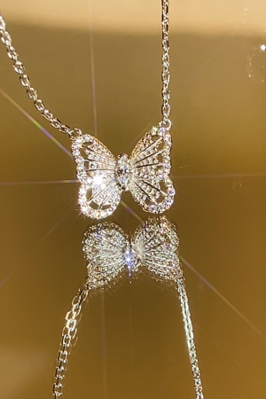 Exquisite 925 Sterling Silver Three-Dimensional Butterfly Necklace and Diamond Inlaid Earrings Set - Light Luxury Jewelry