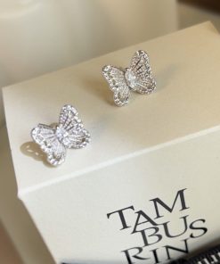 Exquisite 925 Sterling Silver Three-Dimensional Butterfly Necklace and Diamond Inlaid Earrings Set - Light Luxury Jewelry