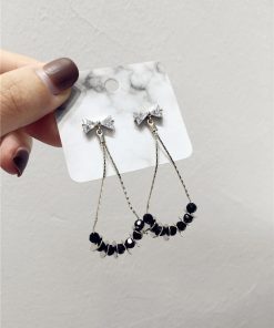 Exquisite French Retro Diamond Bow Water Drop Earrings with Artificial Crystal and Metal Accent - Luxurious Statement Jewelry