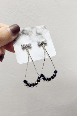 Exquisite French Retro Diamond Bow Water Drop Earrings with Artificial Crystal and Metal Accent - Luxurious Statement Jewelry