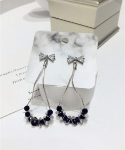 Exquisite French Retro Diamond Bow Water Drop Earrings with Artificial Crystal and Metal Accent - Luxurious Statement Jewelry