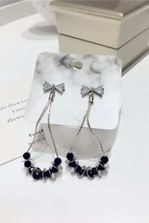 Exquisite French Retro Diamond Bow Water Drop Earrings with Artificial Crystal and Metal Accent - Luxurious Statement Jewelry