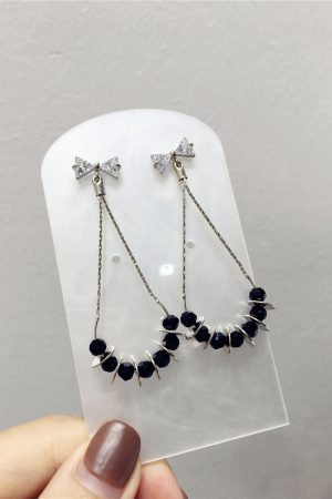 Exquisite French Retro Diamond Bow Water Drop Earrings with Artificial Crystal and Metal Accent - Luxurious Statement Jewelry