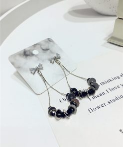 Exquisite French Retro Diamond Bow Water Drop Earrings with Artificial Crystal and Metal Accent - Luxurious Statement Jewelry