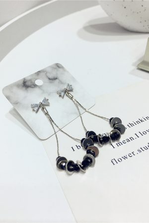 Exquisite French Retro Diamond Bow Water Drop Earrings with Artificial Crystal and Metal Accent - Luxurious Statement Jewelry