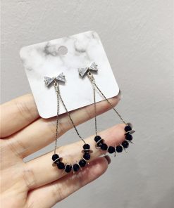 Exquisite French Retro Diamond Bow Water Drop Earrings with Artificial Crystal and Metal Accent - Luxurious Statement Jewelry