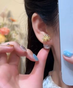 Exquisite Front and Back Popcorn Pearl Stud Earrings, High-End French Style Trendy Drop Earrings for Women, Versatile Niche Design