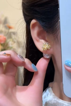 Exquisite Front and Back Popcorn Pearl Stud Earrings, High-End French Style Trendy Drop Earrings for Women, Versatile Niche Design