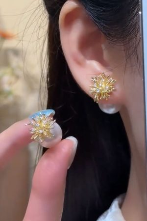 Exquisite Front and Back Popcorn Pearl Stud Earrings, High-End French Style Trendy Drop Earrings for Women, Versatile Niche Design