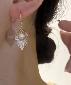 Exquisite Full Diamond Water Drop Pearl Earrings for Women, Versatile Korean Style Ear Clips, Trendy Fashion Statement Jewelry