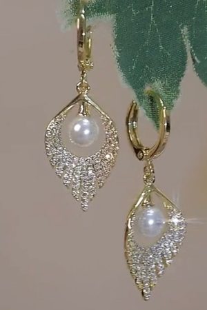 Exquisite Full Diamond Water Drop Pearl Earrings for Women, Versatile Korean Style Ear Clips, Trendy Fashion Statement Jewelry