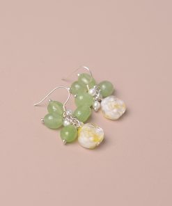 Exquisite Handmade Glass Rose Green Earrings with Unique Pearl Ear Hooks - Elegant Niche Design for Distinctive Style