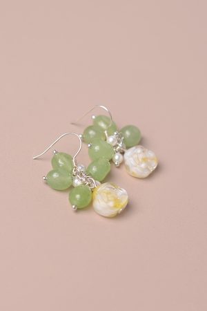 Exquisite Handmade Glass Rose Green Earrings with Unique Pearl Ear Hooks - Elegant Niche Design for Distinctive Style