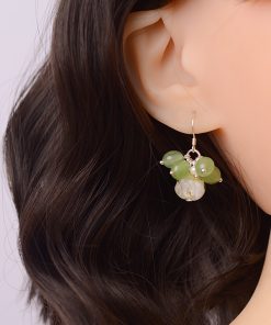 Exquisite Handmade Glass Rose Green Earrings with Unique Pearl Ear Hooks - Elegant Niche Design for Distinctive Style