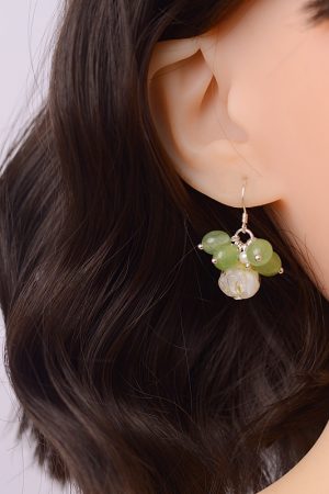 Exquisite Handmade Glass Rose Green Earrings with Unique Pearl Ear Hooks - Elegant Niche Design for Distinctive Style