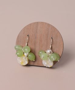 Exquisite Handmade Glass Rose Green Earrings with Unique Pearl Ear Hooks - Elegant Niche Design for Distinctive Style