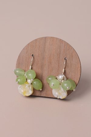 Exquisite Handmade Glass Rose Green Earrings with Unique Pearl Ear Hooks - Elegant Niche Design for Distinctive Style