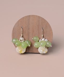 Exquisite Handmade Glass Rose Green Earrings with Unique Pearl Ear Hooks - Elegant Niche Design for Distinctive Style