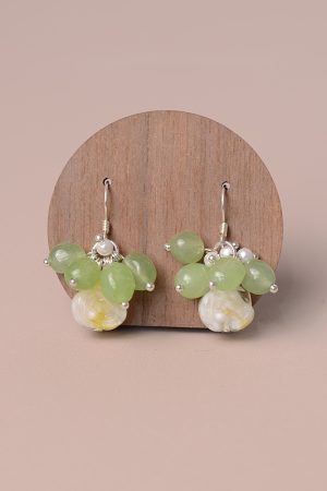 Exquisite Handmade Glass Rose Green Earrings with Unique Pearl Ear Hooks - Elegant Niche Design for Distinctive Style