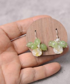 Exquisite Handmade Glass Rose Green Earrings with Unique Pearl Ear Hooks - Elegant Niche Design for Distinctive Style