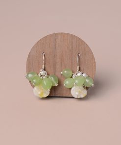 Exquisite Handmade Glass Rose Green Earrings with Unique Pearl Ear Hooks - Elegant Niche Design for Distinctive Style