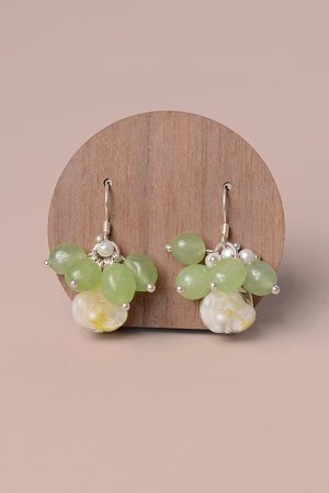 Exquisite Handmade Glass Rose Green Earrings with Unique Pearl Ear Hooks - Elegant Niche Design for Distinctive Style