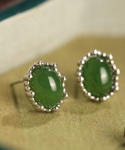 Exquisite Hetian Jade Pure Silver Earrings for Women - Niche Design, High-End Light Luxury Jadeite Stone Jewelry