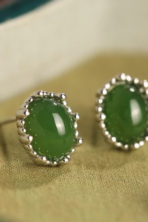 Exquisite Hetian Jade Pure Silver Earrings for Women - Niche Design, High-End Light Luxury Jadeite Stone Jewelry