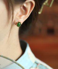 Exquisite Hetian Jade Pure Silver Earrings for Women - Niche Design, High-End Light Luxury Jadeite Stone Jewelry