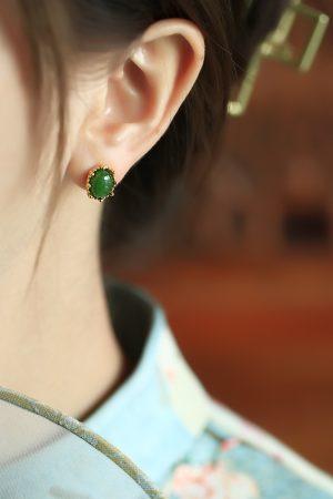 Exquisite Hetian Jade Pure Silver Earrings for Women - Niche Design, High-End Light Luxury Jadeite Stone Jewelry