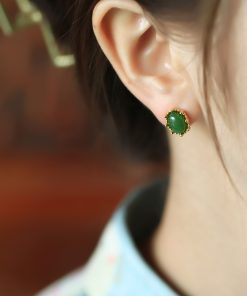 Exquisite Hetian Jade Pure Silver Earrings for Women - Niche Design, High-End Light Luxury Jadeite Stone Jewelry