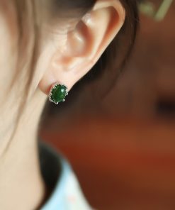 Exquisite Hetian Jade Pure Silver Earrings for Women - Niche Design, High-End Light Luxury Jadeite Stone Jewelry