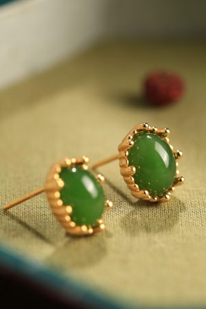 Exquisite Hetian Jade Pure Silver Earrings for Women - Niche Design, High-End Light Luxury Jadeite Stone Jewelry