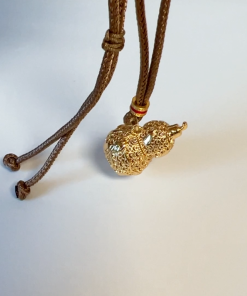 Exquisite Hollow Gourd Braided Rope Necklace - Ancient Method Sand Gold High-End Sweater Chain for Elegant Style