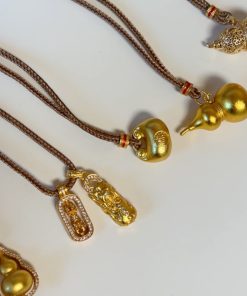 Exquisite Hollow Gourd Braided Rope Necklace - Ancient Method Sand Gold High-End Sweater Chain for Elegant Style